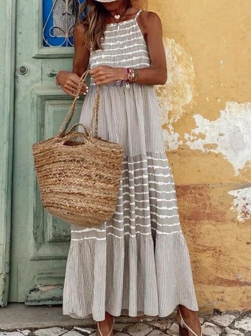 Women's Dresses Loose Sling Striped Print Sleeveless Dress - Maxi Dresses - Instastyled | Online Fashion Free Shipping Clothing, Dresses, Tops, Shoes - 15/01/2022 - 40-50 - Casual Dresses