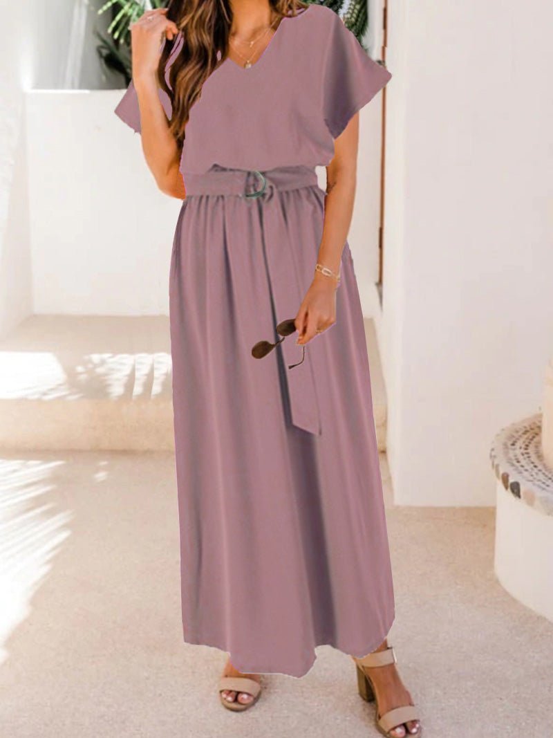 Women's Dresses Loose Solid Belt Short Sleeve Dress - Maxi Dresses - Instastyled | Online Fashion Free Shipping Clothing, Dresses, Tops, Shoes - 22/06/2022 - 30-40 - Casual Dresses