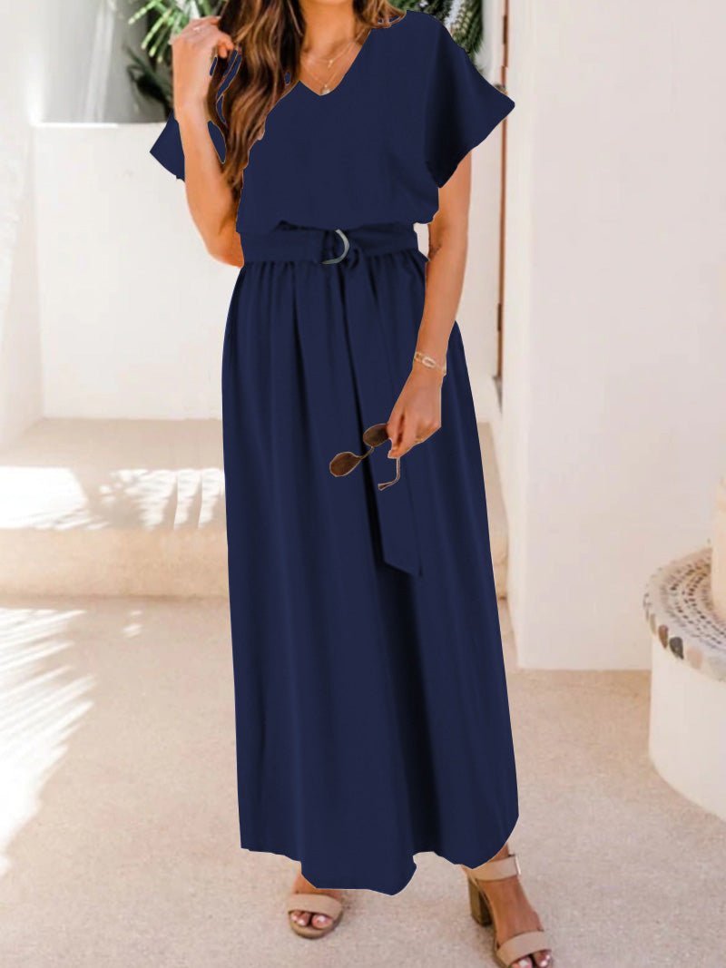 Women's Dresses Loose Solid Belt Short Sleeve Dress - Maxi Dresses - Instastyled | Online Fashion Free Shipping Clothing, Dresses, Tops, Shoes - 22/06/2022 - 30-40 - Casual Dresses