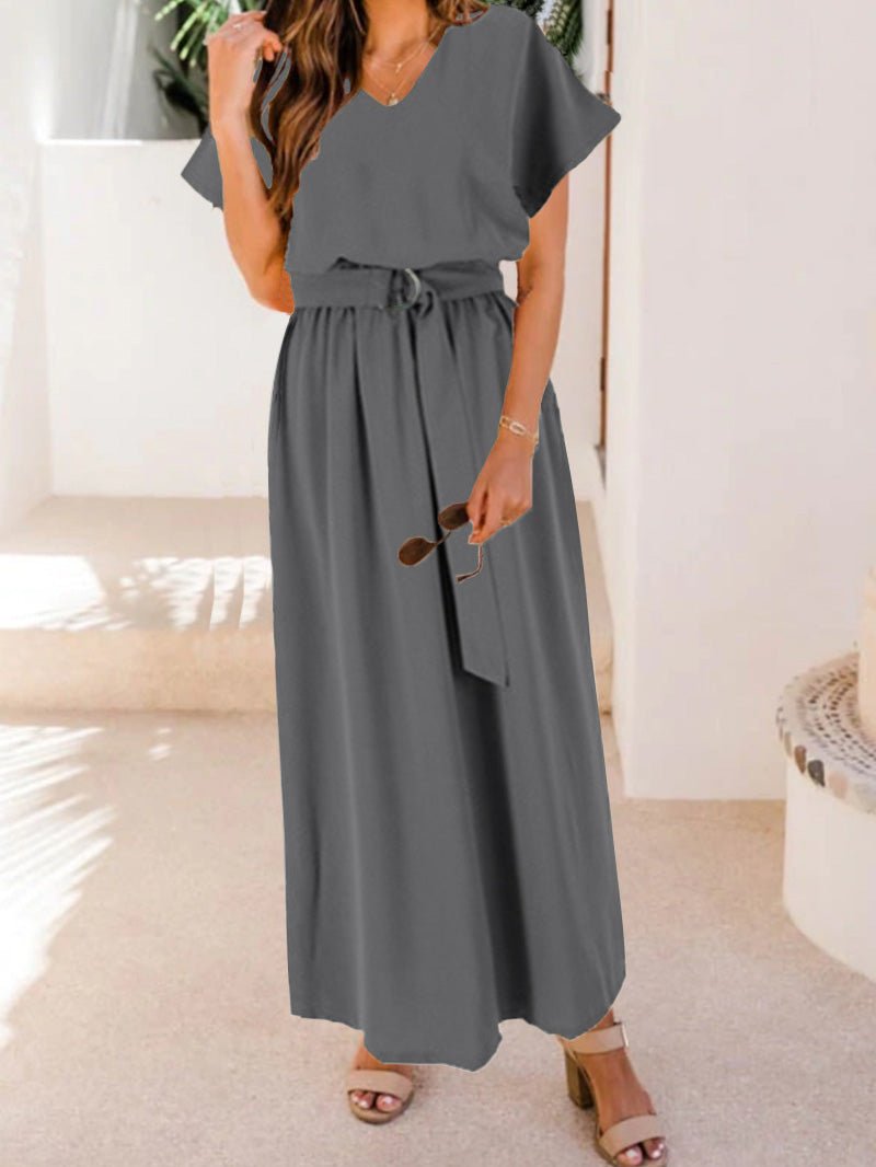 Women's Dresses Loose Solid Belt Short Sleeve Dress - Maxi Dresses - Instastyled | Online Fashion Free Shipping Clothing, Dresses, Tops, Shoes - 22/06/2022 - 30-40 - Casual Dresses