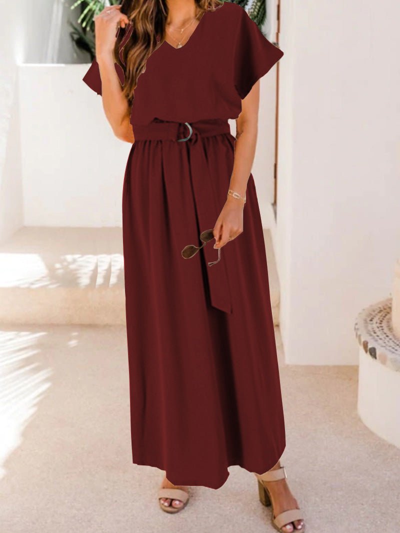 Women's Dresses Loose Solid Belt Short Sleeve Dress - Maxi Dresses - Instastyled | Online Fashion Free Shipping Clothing, Dresses, Tops, Shoes - 22/06/2022 - 30-40 - Casual Dresses