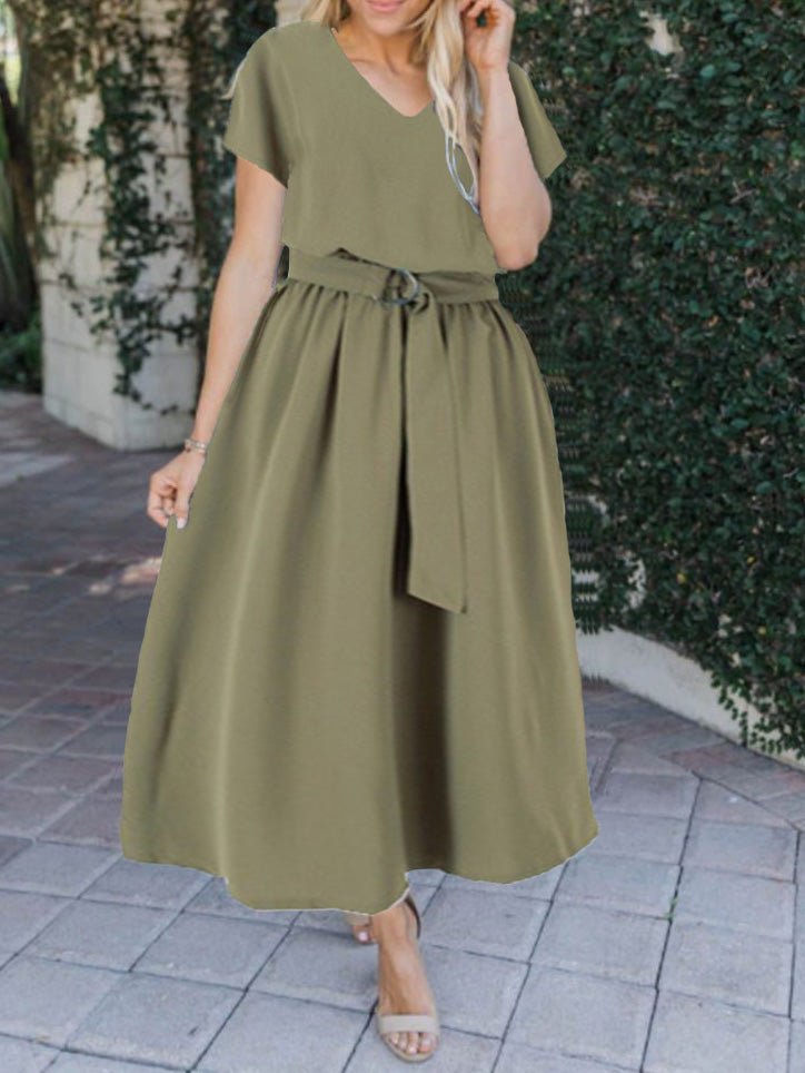 Women's Dresses Loose Solid Belt Short Sleeve Dress - Maxi Dresses - Instastyled | Online Fashion Free Shipping Clothing, Dresses, Tops, Shoes - 22/06/2022 - 30-40 - Casual Dresses