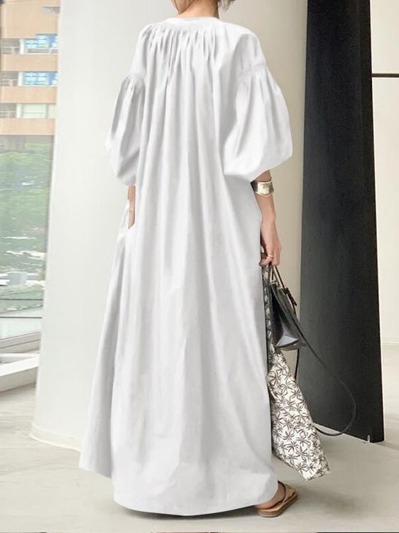 Women's Dresses Loose Solid Lantern Sleeve Swing Dress - Maxi Dresses - Instastyled | Online Fashion Free Shipping Clothing, Dresses, Tops, Shoes - 08/09/2022 - Casual Dresses - Color_Beige