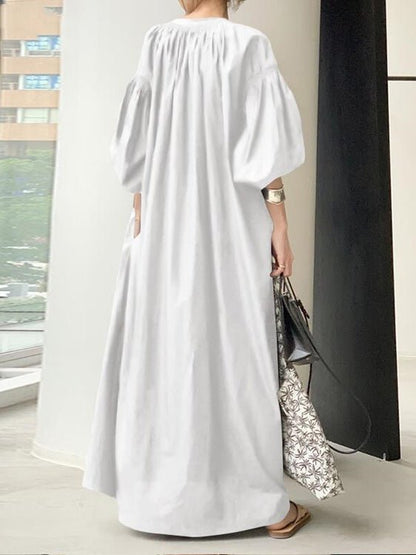 Women's Dresses Loose Solid Lantern Sleeve Swing Dress - Maxi Dresses - Instastyled | Online Fashion Free Shipping Clothing, Dresses, Tops, Shoes - 08/09/2022 - Casual Dresses - Color_Beige