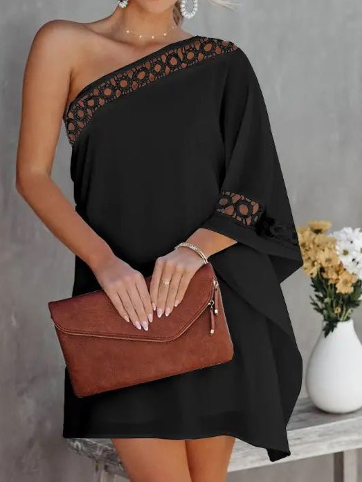 Women's Dresses Loose Solid One Shoulder Lace Panel Dress - Mini Dresses - Instastyled | Online Fashion Free Shipping Clothing, Dresses, Tops, Shoes - 23/05/2022 - 30-40 - Casual Dresses