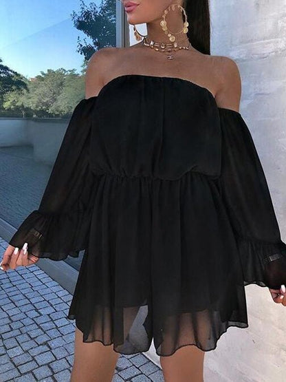 Women's Dresses Loose Solid One Shoulder Long Sleeve Dress - Mini Dresses - Instastyled | Online Fashion Free Shipping Clothing, Dresses, Tops, Shoes - 06/06/2022 - 30-40 - Casual Dresses