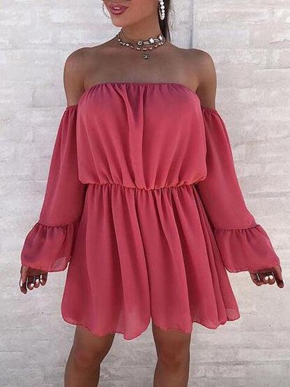 Women's Dresses Loose Solid One Shoulder Long Sleeve Dress - Mini Dresses - Instastyled | Online Fashion Free Shipping Clothing, Dresses, Tops, Shoes - 06/06/2022 - 30-40 - Casual Dresses