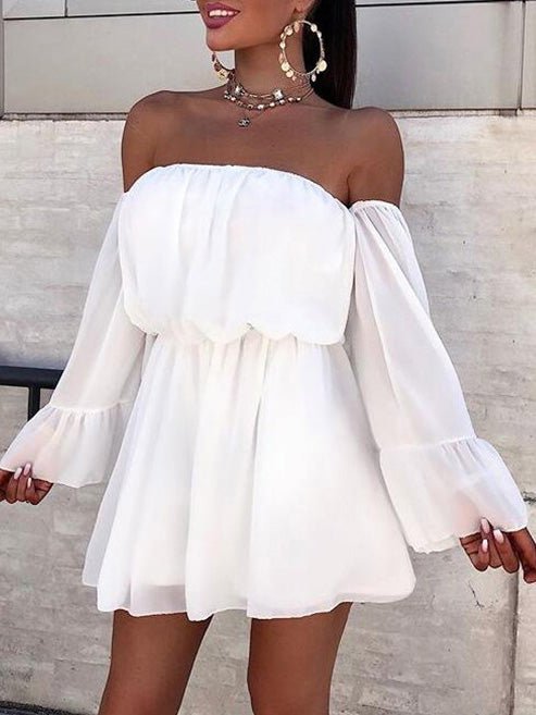 Women's Dresses Loose Solid One Shoulder Long Sleeve Dress - Mini Dresses - Instastyled | Online Fashion Free Shipping Clothing, Dresses, Tops, Shoes - 06/06/2022 - 30-40 - Casual Dresses