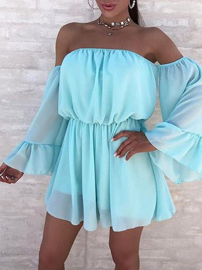 Women's Dresses Loose Solid One Shoulder Long Sleeve Dress - Mini Dresses - Instastyled | Online Fashion Free Shipping Clothing, Dresses, Tops, Shoes - 06/06/2022 - 30-40 - Casual Dresses