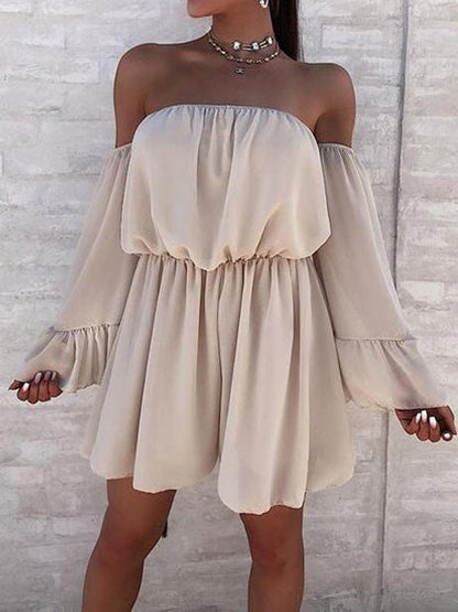 Women's Dresses Loose Solid One Shoulder Long Sleeve Dress - Mini Dresses - Instastyled | Online Fashion Free Shipping Clothing, Dresses, Tops, Shoes - 06/06/2022 - 30-40 - Casual Dresses