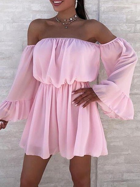 Women's Dresses Loose Solid One Shoulder Long Sleeve Dress - Mini Dresses - Instastyled | Online Fashion Free Shipping Clothing, Dresses, Tops, Shoes - 06/06/2022 - 30-40 - Casual Dresses