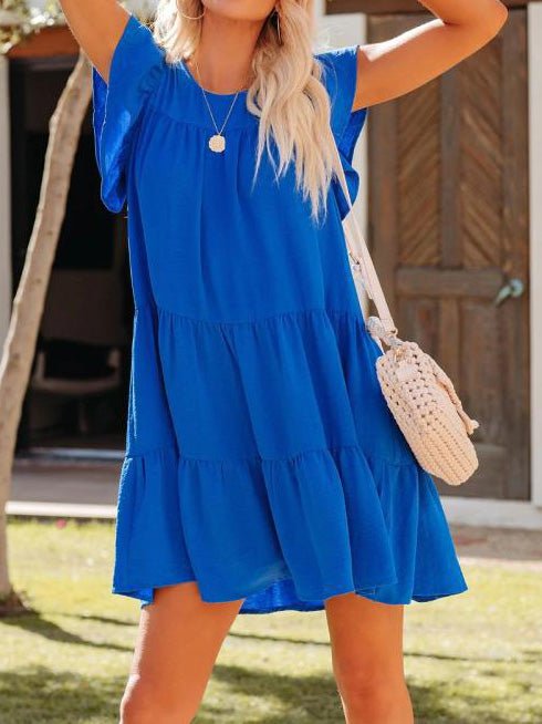 Women's Dresses Loose Solid Pleated Fly Sleeve Pocket Dress - Mini Dresses - Instastyled | Online Fashion Free Shipping Clothing, Dresses, Tops, Shoes - 15/06/2022 - Color_Blue - Color_Orange