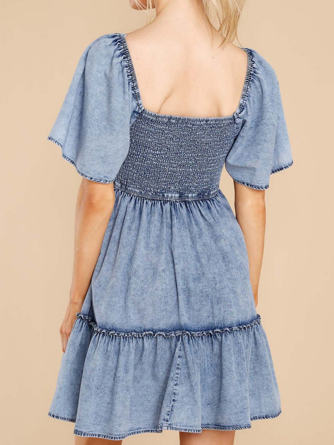 Women's Dresses Loose Square Neck Short Sleeve Denim Dress - Mini Dresses - Instastyled | Online Fashion Free Shipping Clothing, Dresses, Tops, Shoes - 30/03/2022 - Color_Blue - DRE2203303883