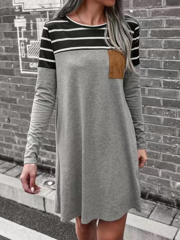 Women's Dresses Loose Striped Pocket Panel Long Sleeve Dress - Mini Dresses - Instastyled | Online Fashion Free Shipping Clothing, Dresses, Tops, Shoes - 15/09/2022 - Casual Dresses - Color_Black