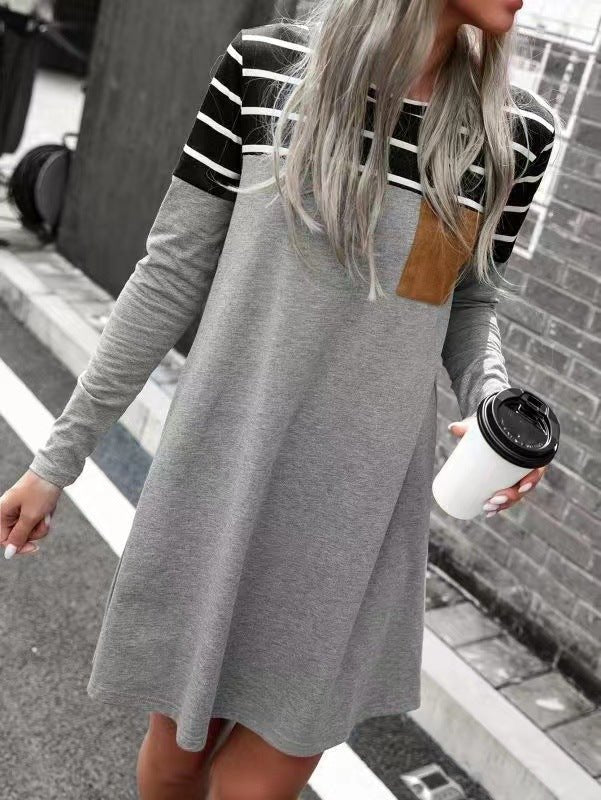 Women's Dresses Loose Striped Pocket Panel Long Sleeve Dress - Mini Dresses - Instastyled | Online Fashion Free Shipping Clothing, Dresses, Tops, Shoes - 15/09/2022 - Casual Dresses - Color_Black