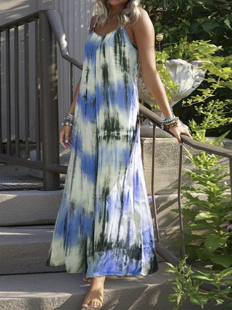 Women's Dresses Loose Tie Dye Striped Print Slip Dress - Maxi Dresses - Instastyled | Online Fashion Free Shipping Clothing, Dresses, Tops, Shoes - 22/02/2022 - Color_Blue - Color_Green