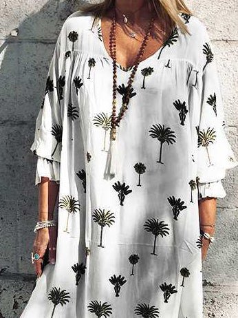 Women's Dresses Loose V-Neck Tree Print Long Sleeve Dress - Maxi Dresses - Instastyled | Online Fashion Free Shipping Clothing, Dresses, Tops, Shoes - 20-30 - 21/02/2022 - Casual Dresses