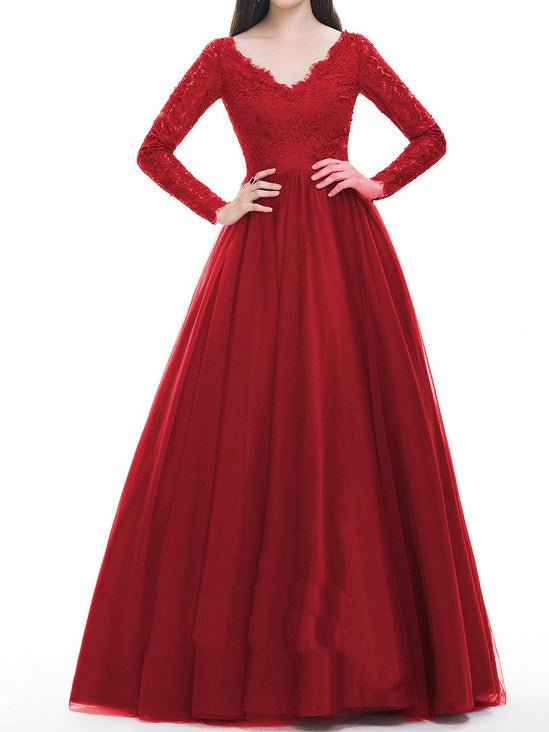 Women's Dresses Mesh Lace Long Sleeve Party Dress - Maxi Dresses - Instastyled | Online Fashion Free Shipping Clothing, Dresses, Tops, Shoes - 25/08/2022 - Color_Red - DRE2208255246