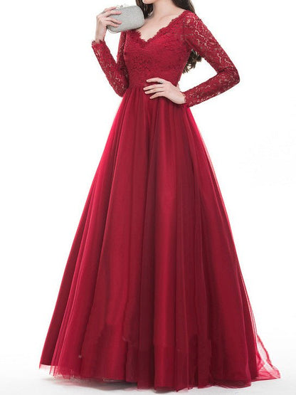 Women's Dresses Mesh Lace Long Sleeve Party Dress - Maxi Dresses - Instastyled | Online Fashion Free Shipping Clothing, Dresses, Tops, Shoes - 25/08/2022 - Color_Red - DRE2208255246