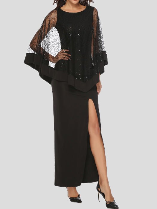 Women's Dresses Mesh Panel Slim Fit High Slit Dress - Maxi Dresses - Instastyled | Online Fashion Free Shipping Clothing, Dresses, Tops, Shoes - 19/07/2022 - 40-50 - color-black