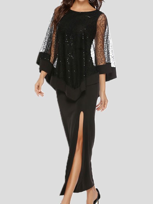 Women's Dresses Mesh Panel Slim Fit High Slit Dress - Maxi Dresses - Instastyled | Online Fashion Free Shipping Clothing, Dresses, Tops, Shoes - 19/07/2022 - 40-50 - color-black