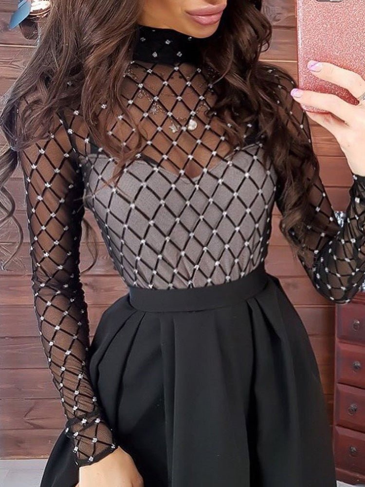 Women's Dresses Mesh Sheer Long Sleeve High Slit Dress - Maxi Dresses - Instastyled | Online Fashion Free Shipping Clothing, Dresses, Tops, Shoes - 24/06/2022 - Color_Black - DRE2206244566