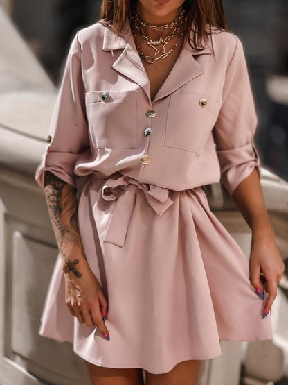 Women's Dresses Nine-Quarter Sleeves With Suit Collar Shirt Dress - Mini Dresses - INS | Online Fashion Free Shipping Clothing, Dresses, Tops, Shoes - 20-30 - 24/08/2021 - Category_Mini Dresses