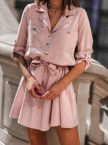 Women's Dresses Nine-Quarter Sleeves With Suit Collar Shirt Dress - Mini Dresses - INS | Online Fashion Free Shipping Clothing, Dresses, Tops, Shoes - 20-30 - 24/08/2021 - Category_Mini Dresses