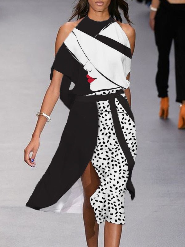 Women's Dresses Off-Shoulder Face Leopard Print Halter Dress - Midi Dresses - Instastyled | Online Fashion Free Shipping Clothing, Dresses, Tops, Shoes - 15/02/2022 - 30-40 - color-black