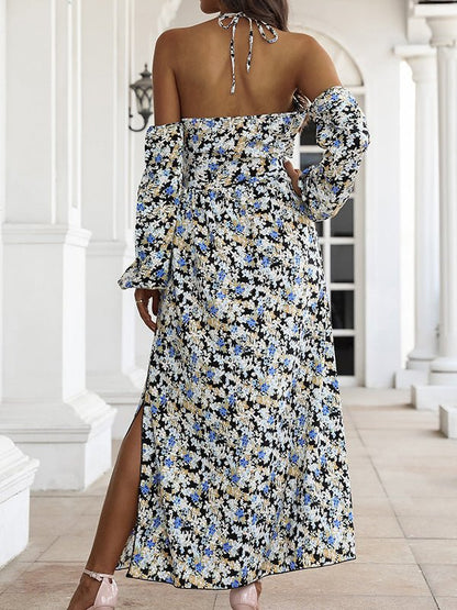 Women's Dresses Off-Shoulder Sling Long Sleeve Bare Back Floral Dress - Maxi Dresses - Instastyled | Online Fashion Free Shipping Clothing, Dresses, Tops, Shoes - 07/03/2022 - 40-50 - color-blue