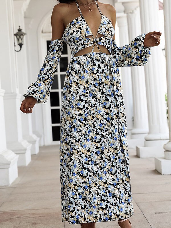 Women's Dresses Off-Shoulder Sling Long Sleeve Bare Back Floral Dress - Maxi Dresses - Instastyled | Online Fashion Free Shipping Clothing, Dresses, Tops, Shoes - 07/03/2022 - 40-50 - color-blue