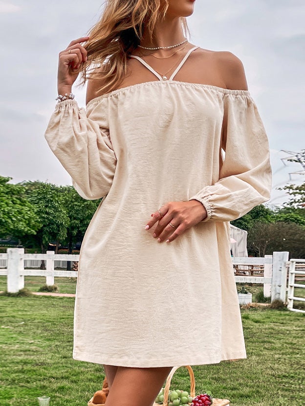 Women's Dresses Off-The-Shoulder Strap Long Sleeve Mini Dress - Mini Dresses - Instastyled | Online Fashion Free Shipping Clothing, Dresses, Tops, Shoes - 28/12/2021 - 40-50 - color-apricot