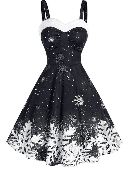 Women's Dresses Ombre Snowflake Print Vintage Dress - Mini Dresses - Instastyled | Online Fashion Free Shipping Clothing, Dresses, Tops, Shoes - 05/11/2022 - 30-40 - color-black