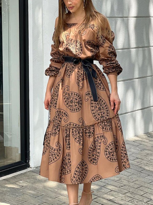 Women's Dresses One-Shoulder Belted Long Sleeve Print Dress - Maxi Dresses - Instastyled | Online Fashion Free Shipping Clothing, Dresses, Tops, Shoes - 14/06/2022 - 40-50 - color-green