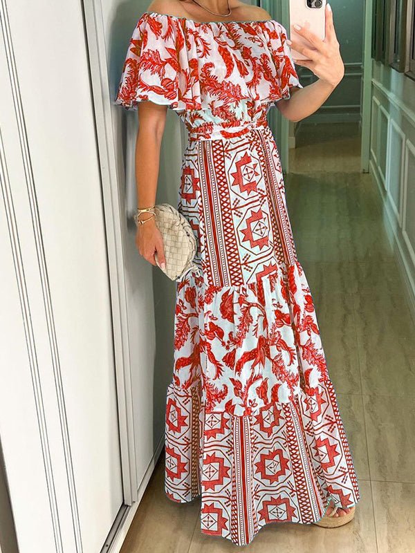 Women's Dresses One-Shoulder Boho Print Dress - Maxi Dresses - Instastyled | Online Fashion Free Shipping Clothing, Dresses, Tops, Shoes - 08/02/2022 - 40-50 - color-blue