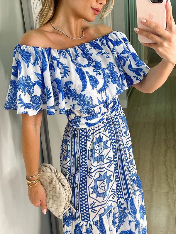 Women's Dresses One-Shoulder Boho Print Dress - Maxi Dresses - Instastyled | Online Fashion Free Shipping Clothing, Dresses, Tops, Shoes - 08/02/2022 - 40-50 - color-blue