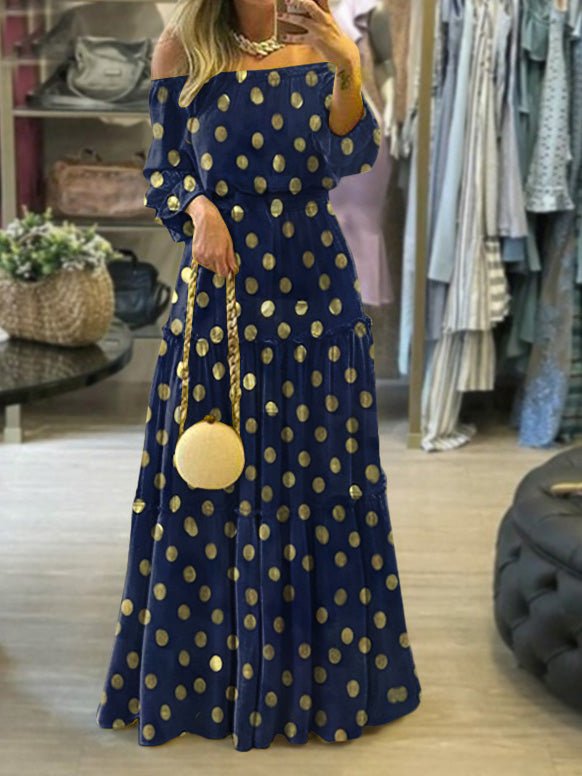 Women's Dresses One-Shoulder Bronzed Polka Dot Puff Sleeve Dress - Maxi Dresses - Instastyled | Online Fashion Free Shipping Clothing, Dresses, Tops, Shoes - 30/08/2022 - 40-50 - color-beige