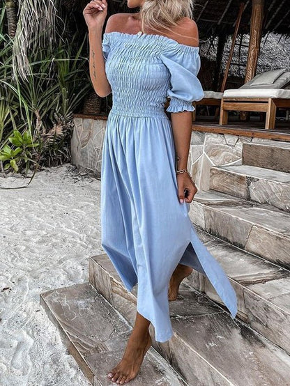 Women's Dresses One-Shoulder Elastic Pleated Slit Dress - Maxi Dresses - Instastyled | Online Fashion Free Shipping Clothing, Dresses, Tops, Shoes - 14/02/2022 - 30-40 - Casual Dresses