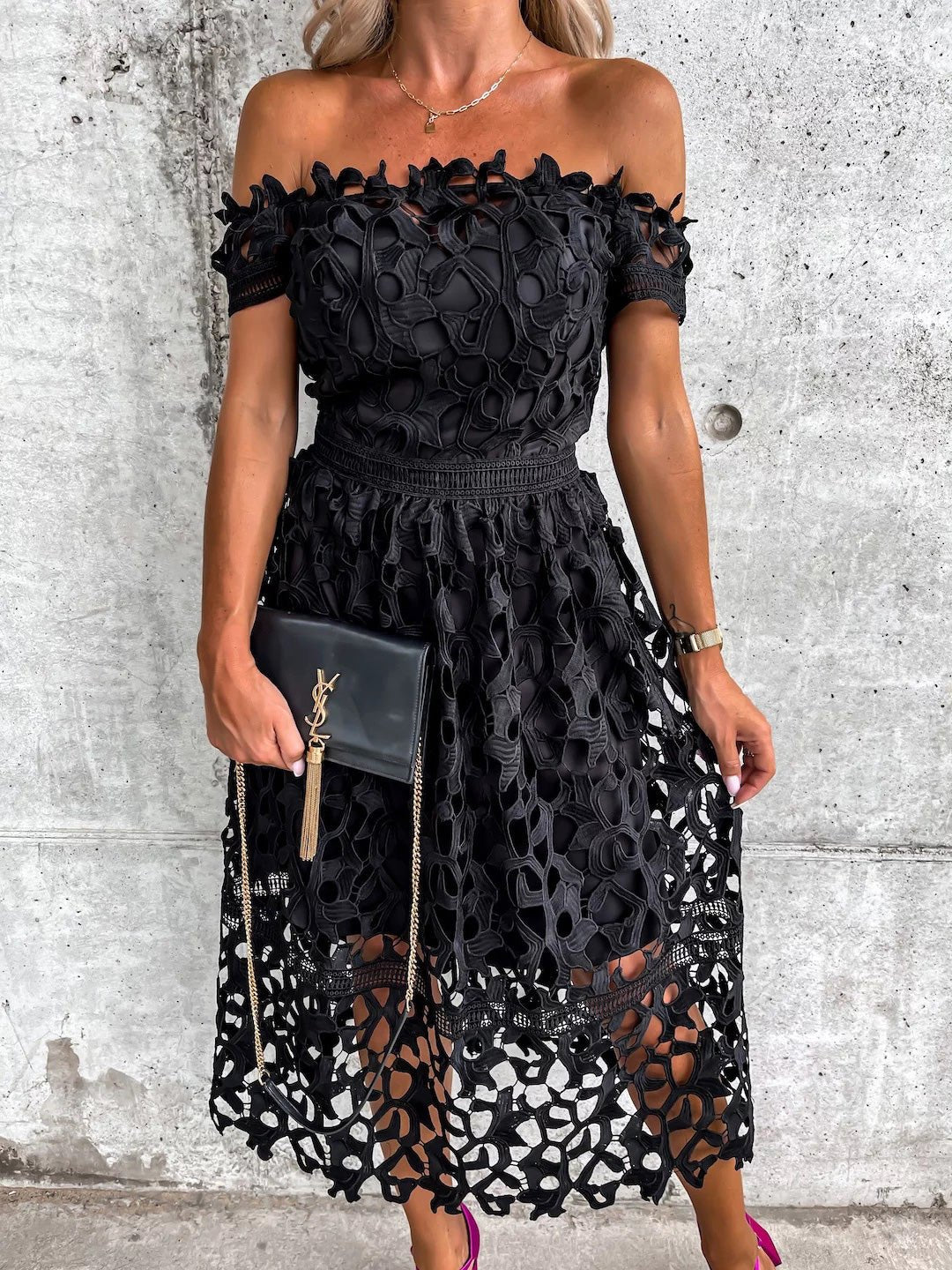 Women's Dresses One-Shoulder Hollow Maxi Dress - Maxi Dresses - Instastyled | Online Fashion Free Shipping Clothing, Dresses, Tops, Shoes - 07/09/2022 - Casual Dresses - Color_Black