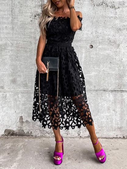 Women's Dresses One-Shoulder Hollow Maxi Dress - Maxi Dresses - Instastyled | Online Fashion Free Shipping Clothing, Dresses, Tops, Shoes - 07/09/2022 - Casual Dresses - Color_Black