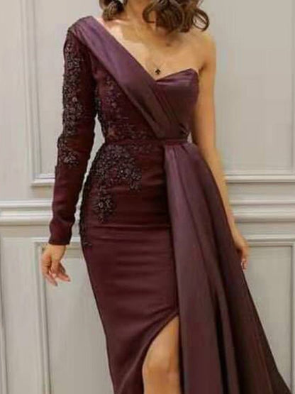 Maxi Dresses - One-Shoulder Irregular Slit Party Dress - MsDressly
