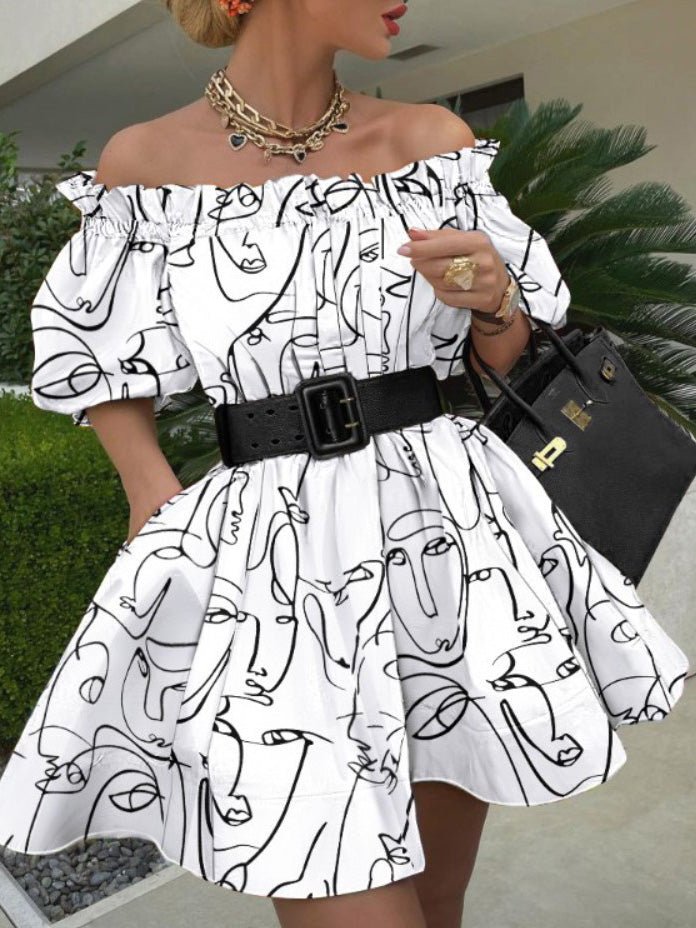 Women's Dresses One-Shoulder Print Short Sleeve Mini Dress - Mini Dresses - Instastyled | Online Fashion Free Shipping Clothing, Dresses, Tops, Shoes - 14/03/2022 - 30-40 - color-black