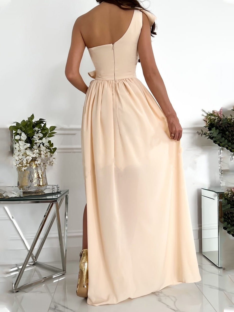 Women's Dresses One Shoulder Ruffle Sleeveless Slit Dress - Maxi Dresses - Instastyled | Online Fashion Free Shipping Clothing, Dresses, Tops, Shoes - 30-40 - 30/04/2022 - color-beige