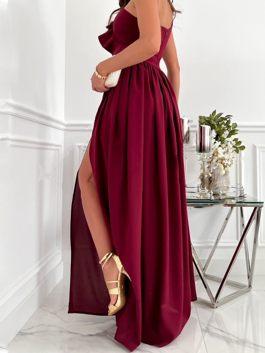 Women's Dresses One Shoulder Ruffle Sleeveless Slit Dress - Maxi Dresses - Instastyled | Online Fashion Free Shipping Clothing, Dresses, Tops, Shoes - 30-40 - 30/04/2022 - color-beige