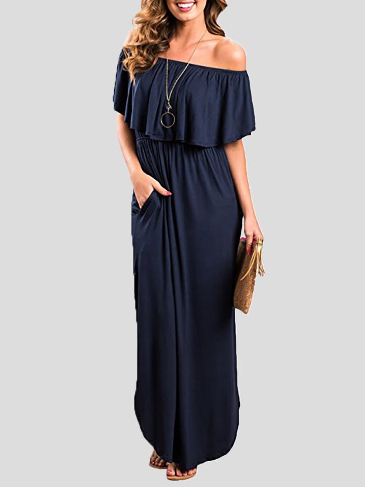 Women's Dresses One-Shoulder Ruffled Pocket Slit Dress - Maxi Dresses - Instastyled | Online Fashion Free Shipping Clothing, Dresses, Tops, Shoes - 29/04/2022 - 30-40 - color-black