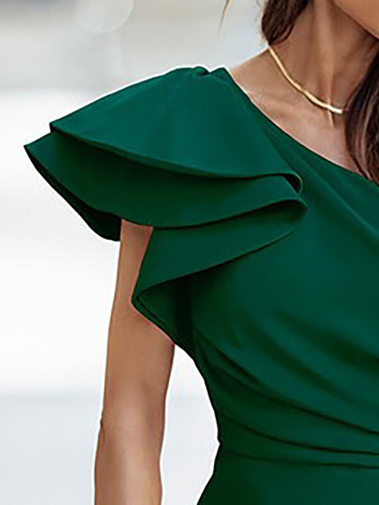 Women's Dresses One Shoulder Ruffles Irregular Pleated Party Dress - Midi Dresses - Instastyled | Online Fashion Free Shipping Clothing, Dresses, Tops, Shoes - 14/02/2022 - 30-40 - color-green