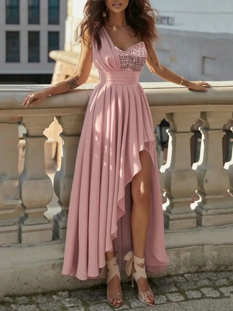 Women's Dresses One Shoulder Sequin Panel Irregular Dress - Maxi Dresses - Instastyled | Online Fashion Free Shipping Clothing, Dresses, Tops, Shoes - 14/09/2022 - Color_Pink - DRE2209145419