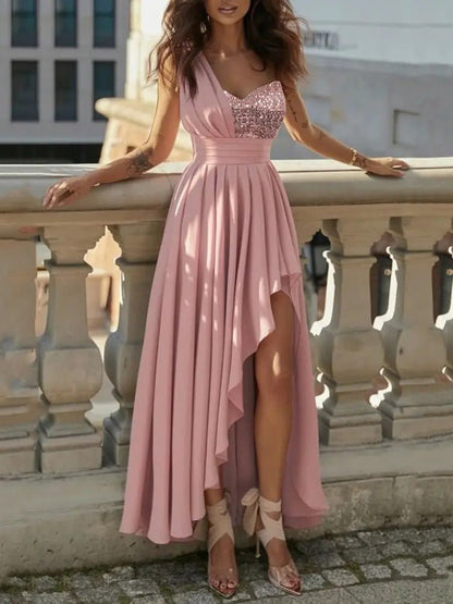 Women's Dresses One Shoulder Sequin Panel Irregular Dress - Maxi Dresses - Instastyled | Online Fashion Free Shipping Clothing, Dresses, Tops, Shoes - 14/09/2022 - Color_Pink - DRE2209145419