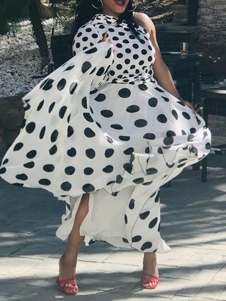 Women's Dresses One Shoulder Sleeve Polka Dot Slim Dress - Maxi Dresses - Instastyled | Online Fashion Free Shipping Clothing, Dresses, Tops, Shoes - 18/01/2022 - 40-50 - color-white