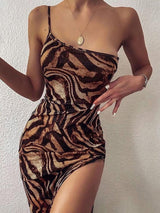 Women's Dresses One-Shoulder Sling Slit Slim Fit Dress - Maxi Dresses - Instastyled | Online Fashion Free Shipping Clothing, Dresses, Tops, Shoes - 13/01/2022 - 20-30 - color-khaki
